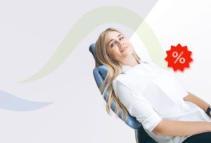 A female patient at Banyule Dental is lying down in the dental chair